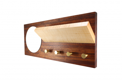 Entryway Organizer with Integrated Shelf and Mirror - Etimoe and Curly Maple - 21" x 9"